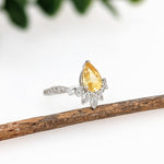 1.4ct Yellow Sapphire Ring w Earth Mined Diamonds in Solid 14K Gold | Pear 9x6mm