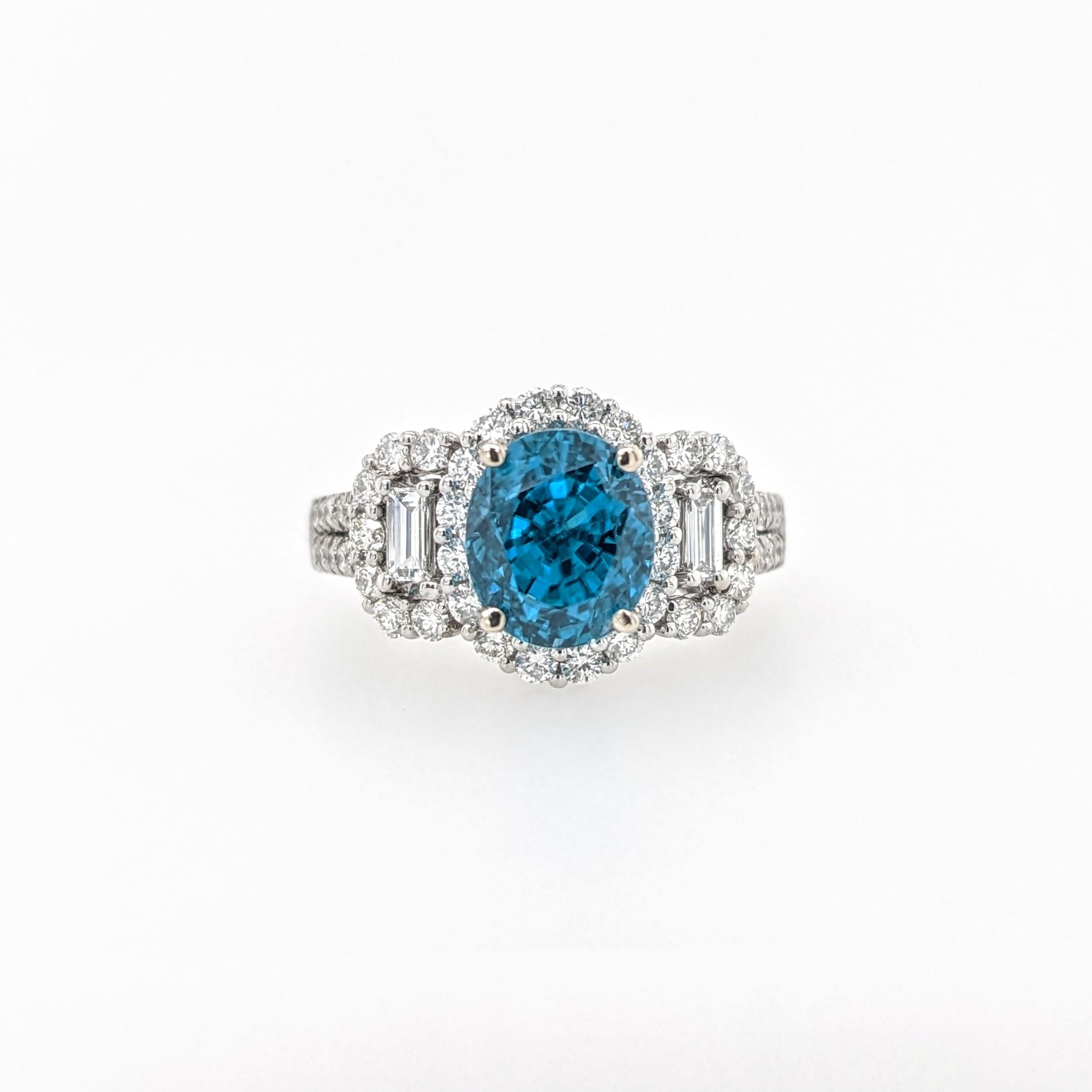 4.1ct Blue Zircon Ring w Earth Mined Diamonds in Solid 14K Gold | Oval 8x6mm