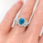 4.1ct Blue Zircon Ring w Earth Mined Diamonds in Solid 14K Gold | Oval 8x6mm