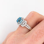 4.1ct Blue Zircon Ring w Earth Mined Diamonds in Solid 14K Gold | Oval 8x6mm