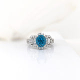 4.1ct Blue Zircon Ring w Earth Mined Diamonds in Solid 14K Gold | Oval 8x6mm