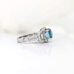 4.1ct Blue Zircon Ring w Earth Mined Diamonds in Solid 14K Gold | Oval 8x6mm