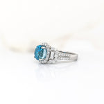 4.1ct Blue Zircon Ring w Earth Mined Diamonds in Solid 14K Gold | Oval 8x6mm