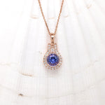 1ct Tanzanite Pendant w Earth Mined Diamonds in Solid 14K Rose Gold | Round 6mm