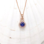 1ct Tanzanite Pendant w Earth Mined Diamonds in Solid 14K Rose Gold | Round 6mm