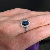 3.5ct Star Sapphire Ring w Earth Mined Diamonds Diamonds in Solid 14K White Gold