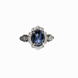 3.5ct Star Sapphire Ring with Diamond Halo