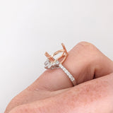 Ring Semi Mount w Earth Mined Diamonds in Solid 14K Gold | Pear Shape 10x6.5mm