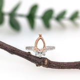 Ring Semi Mount w Earth Mined Diamonds in Solid 14K Gold | Pear Shape 10x6.5mm