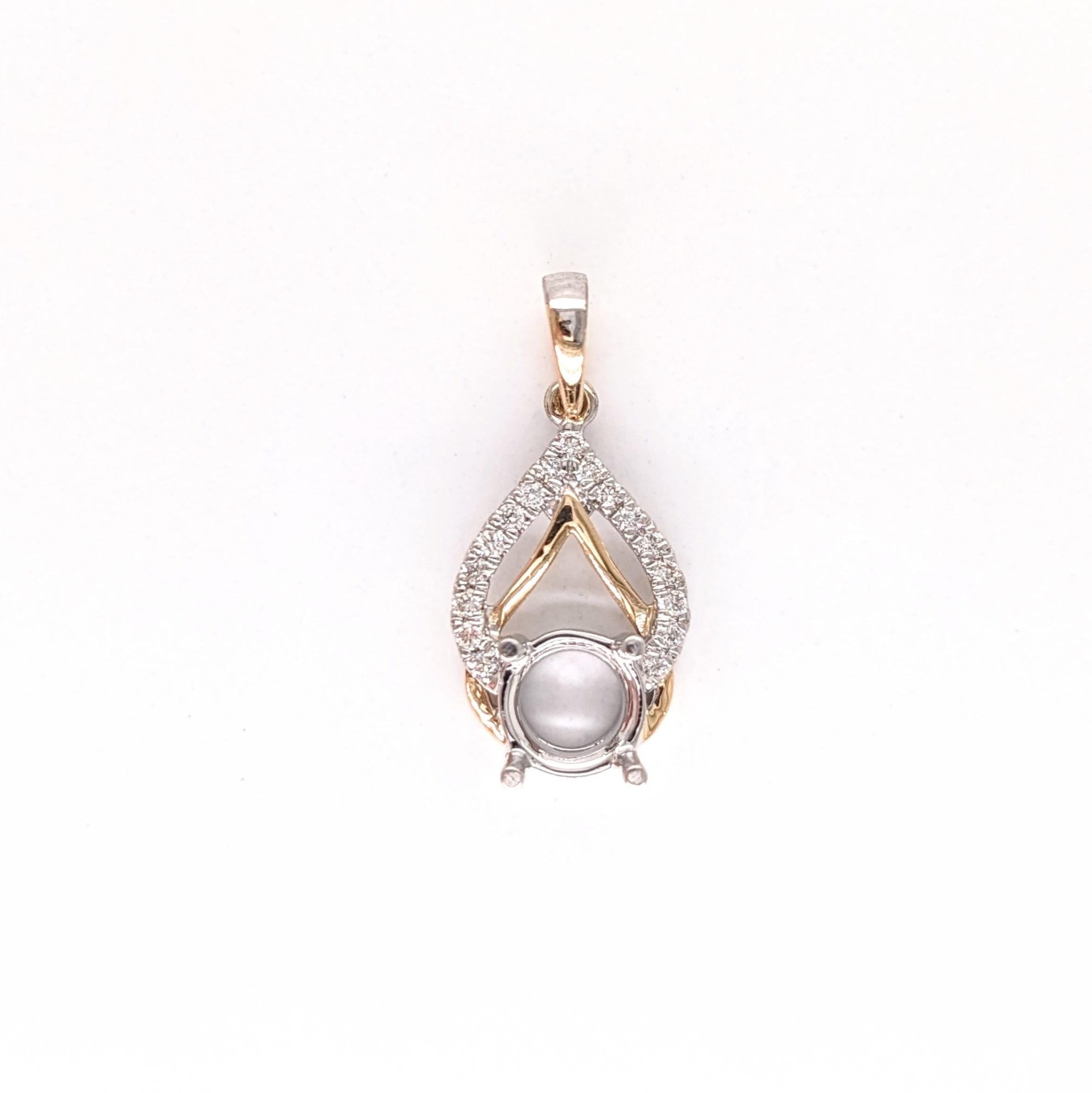 Pendant Semi Mount w Earth Mined Diamonds in Solid 14K Gold | Round 6mm