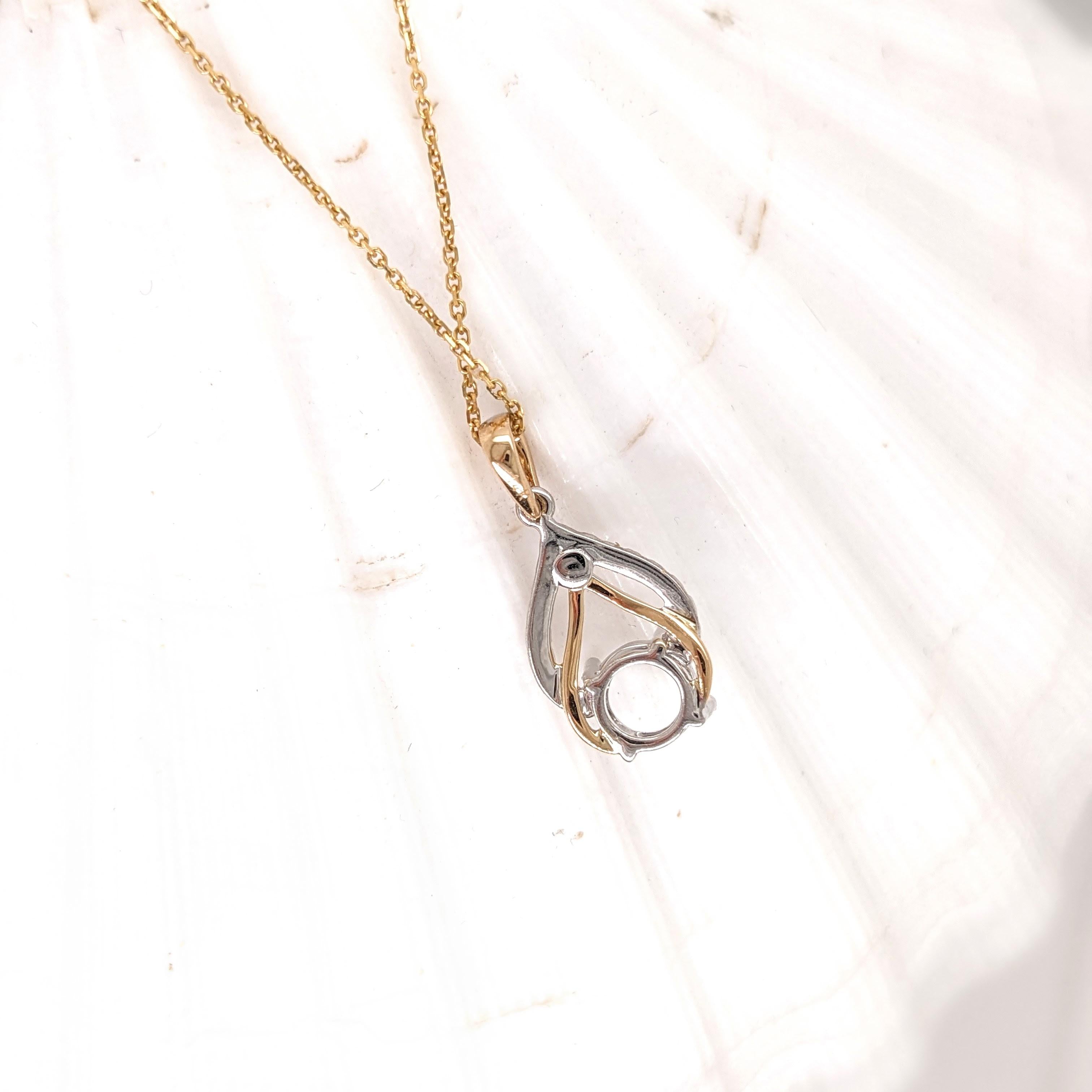 Pendant Semi Mount w Earth Mined Diamonds in Solid 14K Gold | Round 6mm