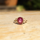 4.7ct Star Ruby Ring w Diamond Accents