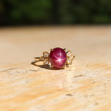 4.7ct Star Ruby Ring w Diamond Accents