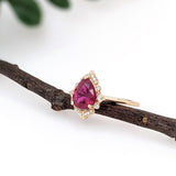 2.1ct Red Ruby Ring w Earth Mined Diamonds in Solid 14k Gold | Pear Shape 9x7mm