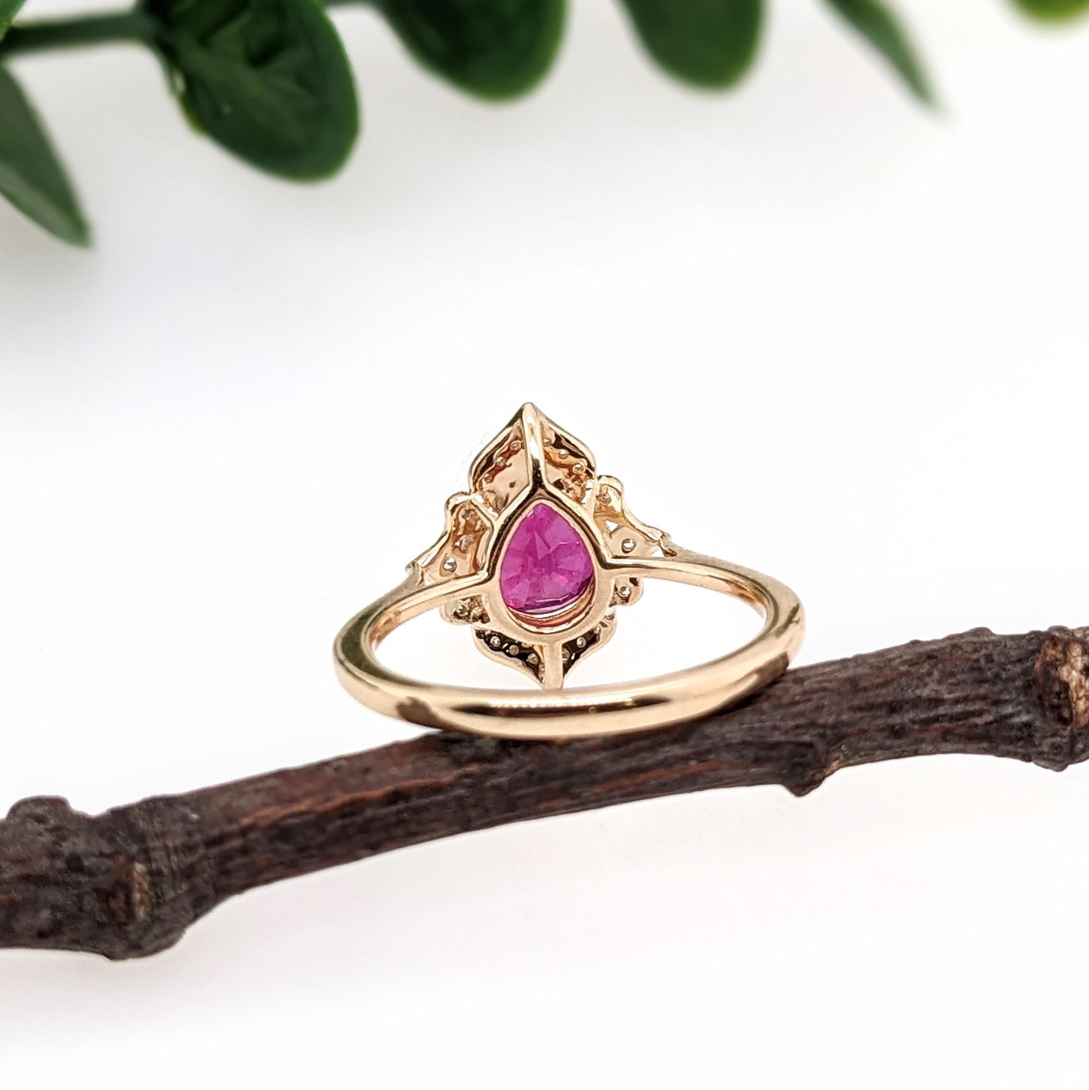 2.1ct Red Ruby Ring w Earth Mined Diamonds in Solid 14k Gold | Pear Shape 9x7mm