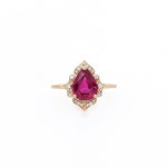 2.1ct Red Ruby Ring w Earth Mined Diamonds in Solid 14k Gold | Pear Shape 9x7mm
