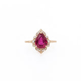 2.1ct Red Ruby Ring w Earth Mined Diamonds in Solid 14k Gold | Pear Shape 9x7mm