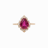 2.1ct Red Ruby Ring w Earth Mined Diamonds in Solid 14k Gold | Pear Shape 9x7mm