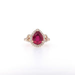 3.1ct Red Ruby Ring w Earth Mined Diamonds in Solid 14K Gold | Pear Shape 10x8mm