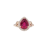 3.1ct Red Ruby Ring w Earth Mined Diamonds in Solid 14K Gold | Pear Shape 10x8mm