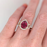 3.1ct Red Ruby Ring w Earth Mined Diamonds in Solid 14K Gold | Pear Shape 10x8mm