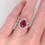 3.1ct Red Ruby Ring w Earth Mined Diamonds in Solid 14K Gold | Pear Shape 10x8mm