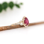 3.1ct Red Ruby Ring w Earth Mined Diamonds in Solid 14K Gold | Pear Shape 10x8mm