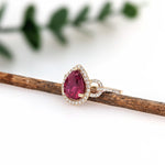 3.1ct Red Ruby Ring w Earth Mined Diamonds in Solid 14K Gold | Pear Shape 10x8mm