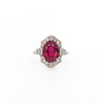 4.3ct Red Ruby Ring w Earth Mined Diamonds in Solid 14K Gold | Oval 10x8mm