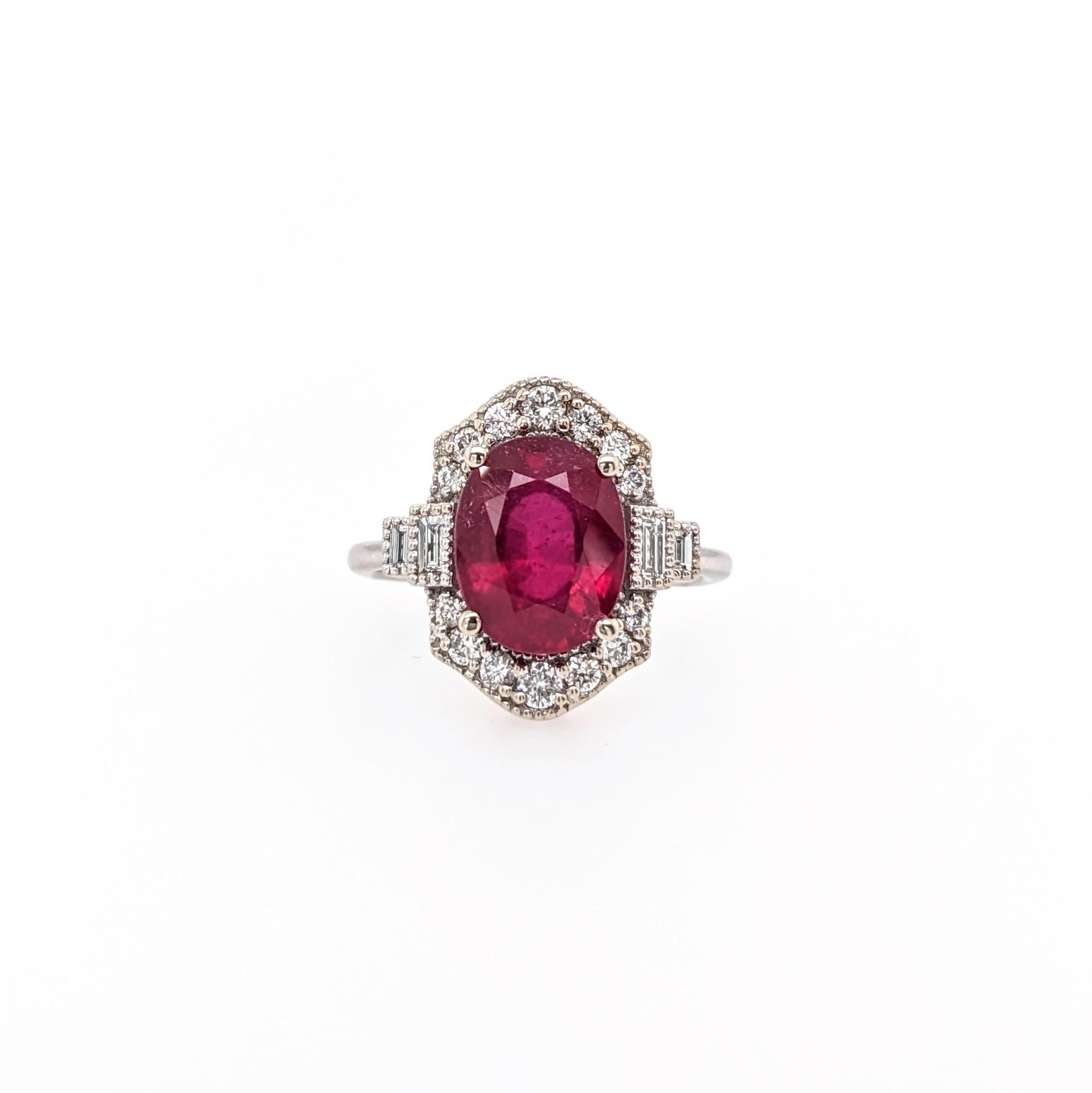 4.3ct Red Ruby Ring w Earth Mined Diamonds in Solid 14K Gold | Oval 10x8mm