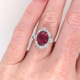 4.3ct Red Ruby Ring w Earth Mined Diamonds in Solid 14K Gold | Oval 10x8mm