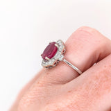 4.3ct Red Ruby Ring w Earth Mined Diamonds in Solid 14K Gold | Oval 10x8mm