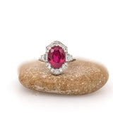 4.3ct Red Ruby Ring w Earth Mined Diamonds in Solid 14K Gold | Oval 10x8mm