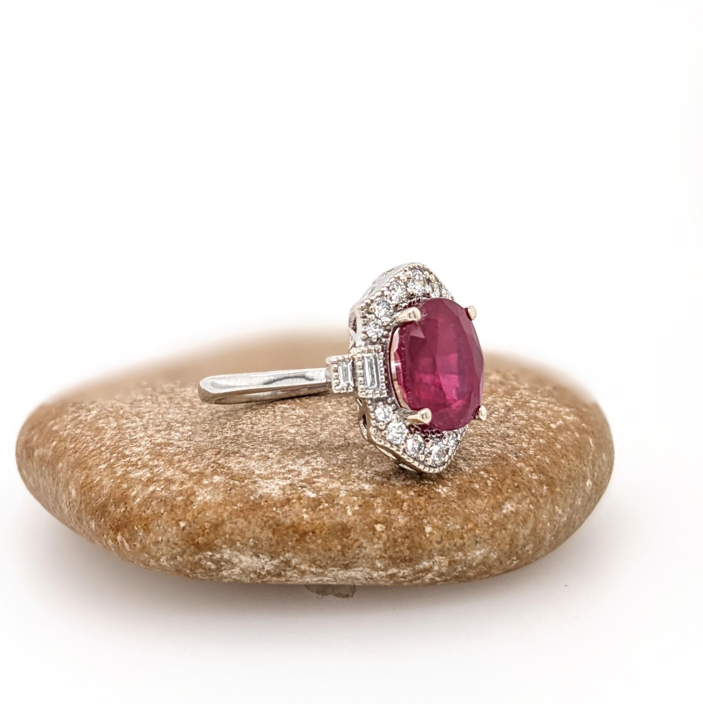 4.3ct Red Ruby Ring w Earth Mined Diamonds in Solid 14K Gold | Oval 10x8mm