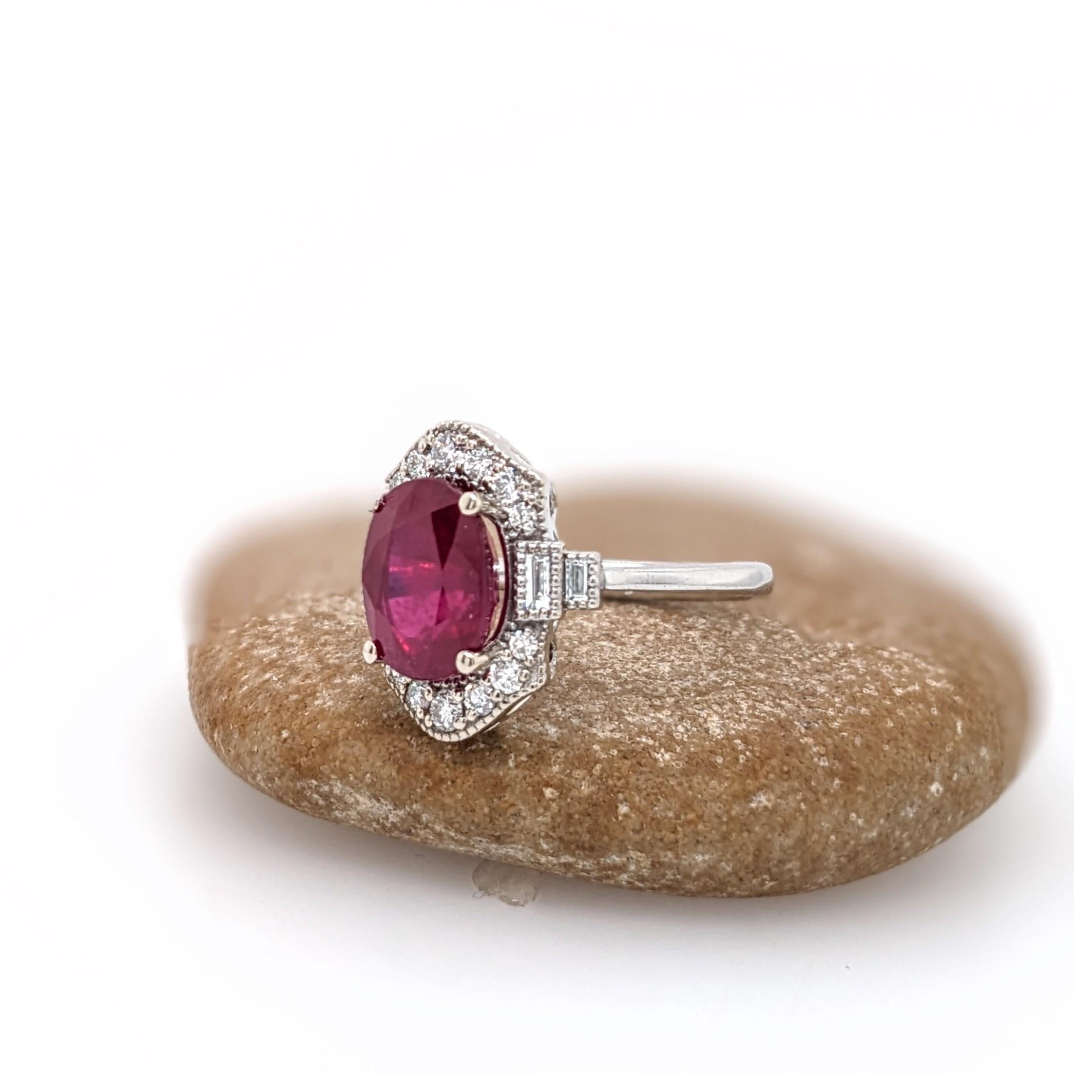 4.3ct Red Ruby Ring w Earth Mined Diamonds in Solid 14K Gold | Oval 10x8mm