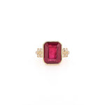 5.5ct Red Ruby Ring w Earth Mined Diamonds in Solid 14K Yellow Gold | EM 10x8mm