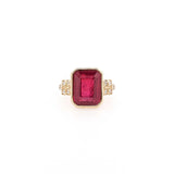 5.5ct Red Ruby Ring w Earth Mined Diamonds in Solid 14K Yellow Gold | EM 10x8mm