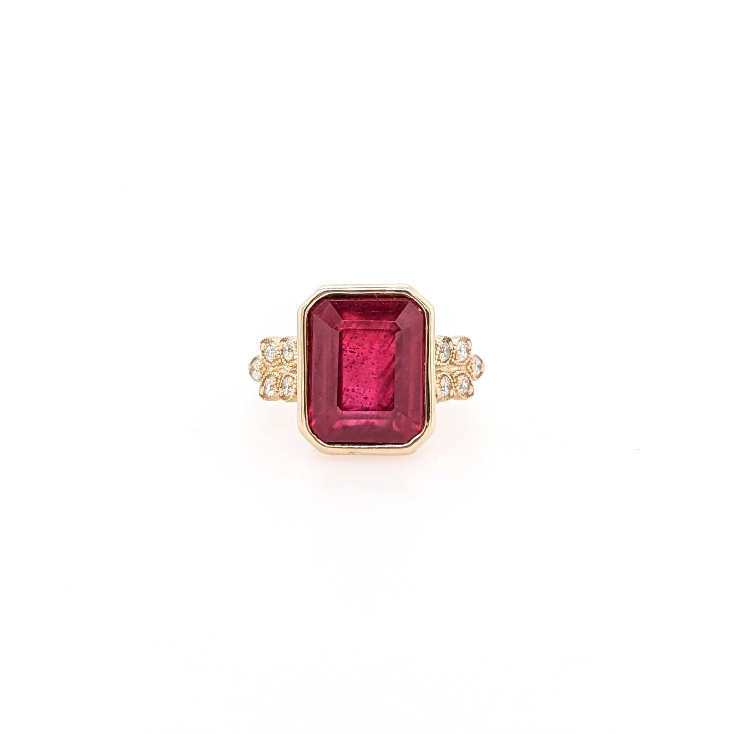 5.5ct Red Ruby Ring w Earth Mined Diamonds in Solid 14K Yellow Gold | EM 10x8mm