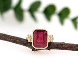5.5ct Red Ruby Ring w Earth Mined Diamonds in Solid 14K Gold | Emerald Cut 10x8mm
