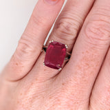 9.3ct Red Ruby Solitaire Ring in Solid 14K White Gold | Cushion Cut 14x10mm