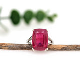 9.3ct Red Ruby Solitaire Ring in Solid 14K White Gold | Cushion Cut 14x10mm