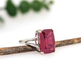 9.3ct Red Ruby Solitaire Ring in Solid 14K White Gold | Cushion Cut 14x10mm