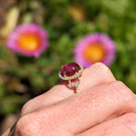 5ct Star Ruby Ring w Earth Mined Diamonds in Solid 14K Yellow Gold | Oval 11x8mm