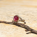 5ct Star Ruby Ring w Earth Mined Diamonds in Solid 14K Yellow Gold | Oval 11x8mm