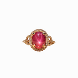 5ct Star Ruby Ring w Earth Mined Diamonds in Solid 14K Yellow Gold | Oval 11x8mm