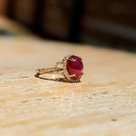 5ct Star Ruby Ring w Earth Mined Diamonds in Solid 14K Yellow Gold | Oval 11x8mm