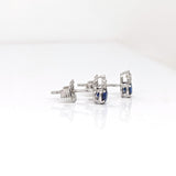 Blue Sapphire Stud Earrings w Earth Mined Diamonds in Solid 14K Gold | Round 3.5