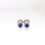 Blue Sapphire Stud Earrings w Earth Mined Diamonds in Solid 14K Gold | Round 3.5