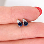 Blue Sapphire Stud Earrings w Earth Mined Diamonds in Solid 14K Gold | Round 3.5