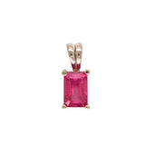 Red Ruby Pendant in Solid 14K White Gold | Emerald Cut 6x4mm | Solitaire Pendant